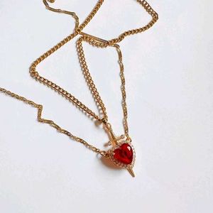 Couple Gold Heart &amp; Sword Necklace Set