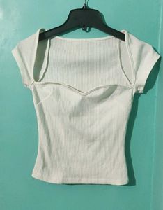 URBANIC White Ribbed Sweetheart Top