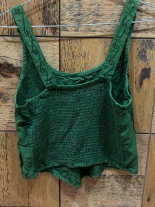 Embroidered Green Crop Top