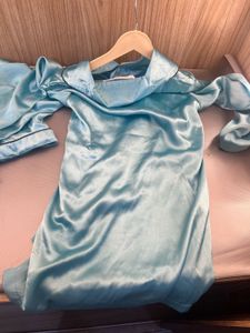 Satin Pajama Set - Blue