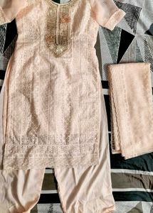 Peach Chikankari Suit Set