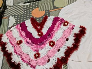 Layered White Top with Crochet Poncho winters
