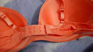 Peach Lace Trim Bra