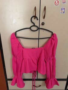 Trendy Pink Ruffle Sleeve Top