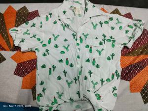 Cute Cactus Print Button-Up Shirt pure cotton perf