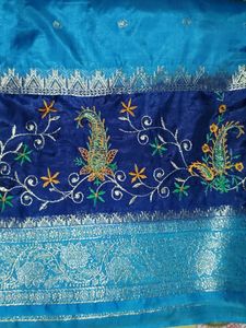 Vibrant Blue Embroidered Saree