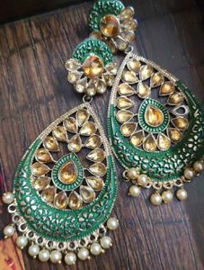 Designer Green &amp; Gold Earrings