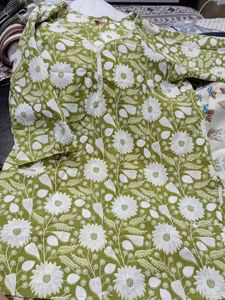 Green Floral Kurta with Lace Trim