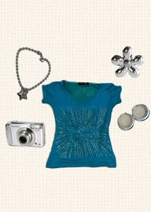 y2k Sparkling Teal V-Neck Top