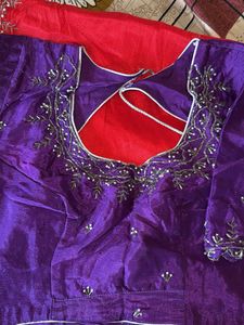 Red Saree with Purple Blouse