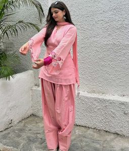 Pink Embroidered Kurta Set with Dupatta