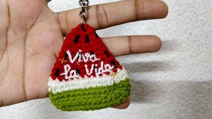Crocheted twinkling Watermelon Keychain