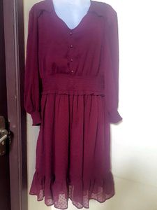 On Offer -Burgundy Ruffle Midi Dress