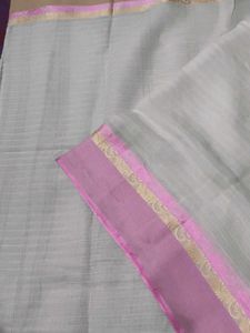 Elegant White Pink Zari Linen Saree