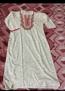 White Ethnic Kurta with Golden Print