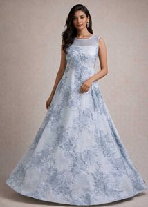 Soft pastel blue dress with elegant floral detaili