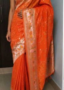 Benarasi Orange Floral Saree