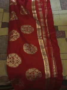 Red Saree With green Brand New Blouse