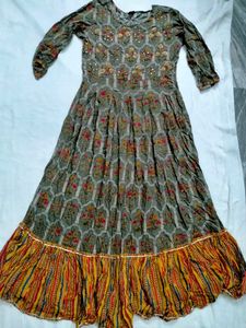 Rayon Yoke Design Foil Print Embellished Anarkali