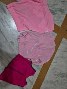 3 Pink tops with variety of work