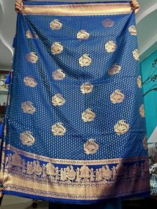 Royal Blue Pallaki Saree with Gold Peacock Motifs