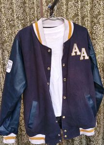 varsity with  leather sleevs