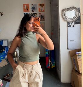 Ribbed Turtleneck Sleeveless Crop Top