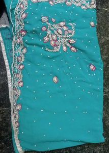 Stunning Teal Embroidered Saree