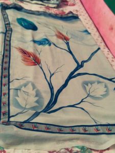 Elegant Blue Tree Print Saree