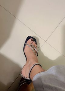 embellished Black Flat Sandals