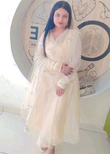 Elegant Cream Anarkali Suit with Dupatta