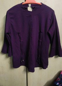 Purple Bell Sleeve Top with Tie Detail