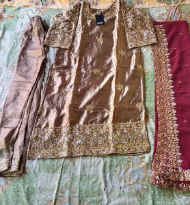 Embellished Kurta with Pants & Dupatta