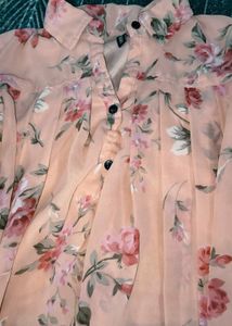 Peach Floral Print High-Low Tunic Top