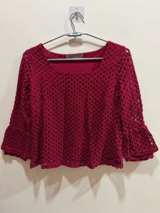 VERO MODA Red Crochet Lace Long Sleeve Top