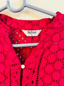 Maroon Eyelet V-Neck Blouse