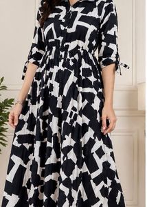 Monochrome Graphic Print Midi Dress