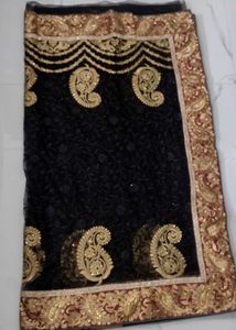 Elegant Black &amp; Gold Embellished Saree