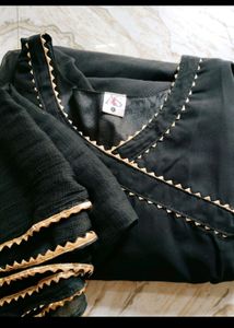 Elegant Black Kurti Set with Golden Trim