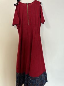 Red Cotton Cold Shoulder Maxi Dress