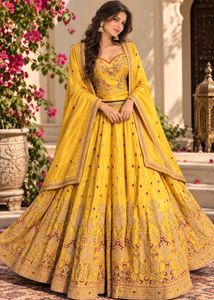 Stunning Yellow Embroidered Lehenga Set