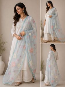 Sky Blue Embroidered Dupatta