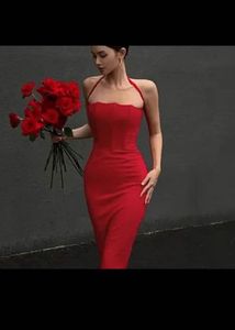 Elegant Red Halter Neck Dress