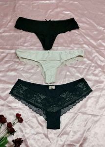 Lace Trim Thong Panties (3-Pack)