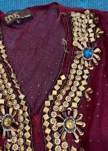 Maroon Embellished Kurta