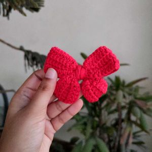 Handmade Crochet Red Bow Hair Clip