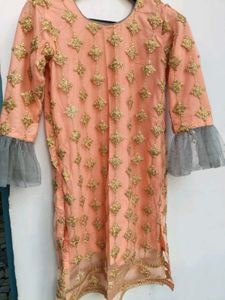 Elegant Peach Kurta Set with Grey Sharara