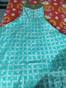 Beautiful Teal Ethnic Gown and also has it's pant