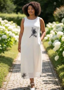 white floral stylish sleveless frock