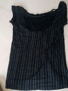 Black Grey Strips Short Sleeves Top